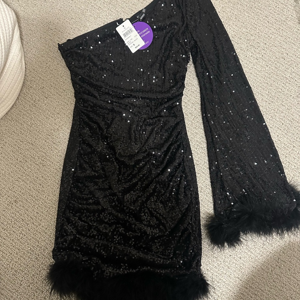 Windsor Black Sequin One Shoulder Dress